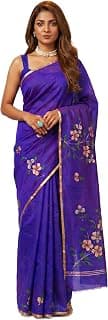 MIMOSA Women's Violet Art Silk Banarasi Saree (Unstitched Blouse) | Print Work | 6.2 Mtrs