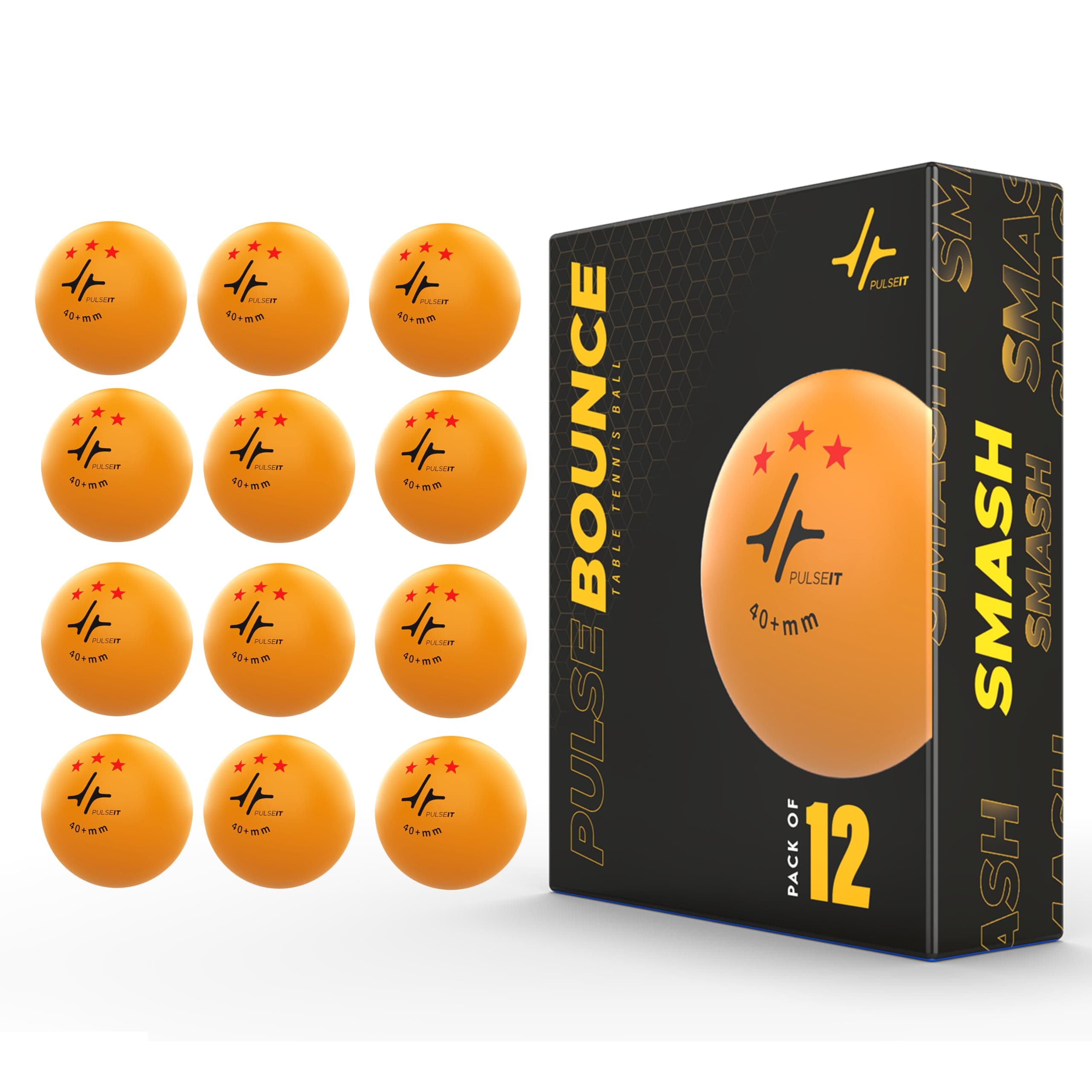 PulseITBounce - High Performance Table Tennis Balls, 40+ for Professional Matches, 3-Star Ping Pong Balls for Kids & Adults Training, Durable ABS Plastic Orange (Pack of 12)