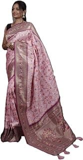 Pandadi Saree Women's Baby Pink Pure Soft Kanchivaram Paithani Silk saree With Unstitched Blouse Piece