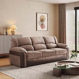 Wakefit Sofa Set | 3 Year Warranty | Sofa 3 Seater, 3 Seater Sofa for Living Room, Wooden Sofa Set, Couch Sofa for Living Room - Lumara (Velvet & Leatherette : Stone and Dark Fantasy)