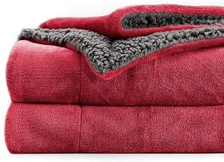 BSB HOME Polyester Micromink Summer Ac/Mild Winter/Heavy Winter Sherpa Blanket Super Soft Flannel Solid/Plain, Maroon & Grey, Size 220 X 228 Cms (Approx 7.4 X 7 Ft) (Double), 200 TC