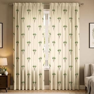 Urban Space 100% Cotton Door Curtains 7 Feet (Set of 2) | 60–65% Room Darkening Door Curtains | Hanging Styles – Rod Pocket, Back Loop & Track Channel | Tieback Included (Palm Lagoon Green RD)