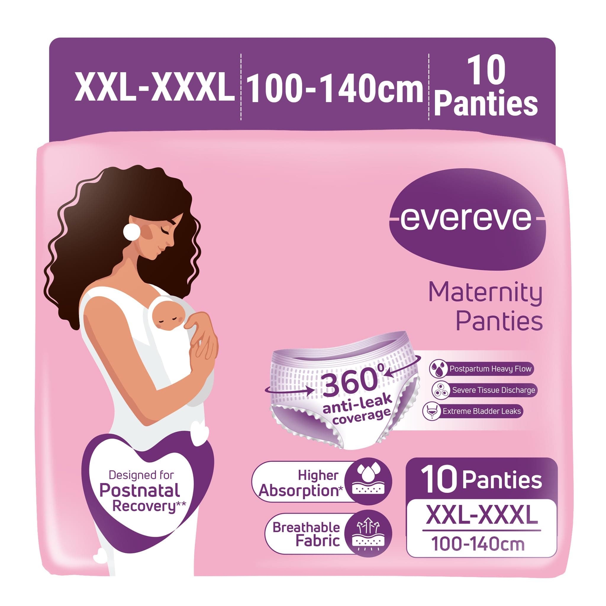 Evereve Maternity Period Panties for Women, (XXL-XXXL), 10 Pcs, Postpartum Heavy Flow Bleeding, 360 Degree Leak Protection, 3X Absorption, Soft Breathable Disposable Panties for Postnatal Recovery
