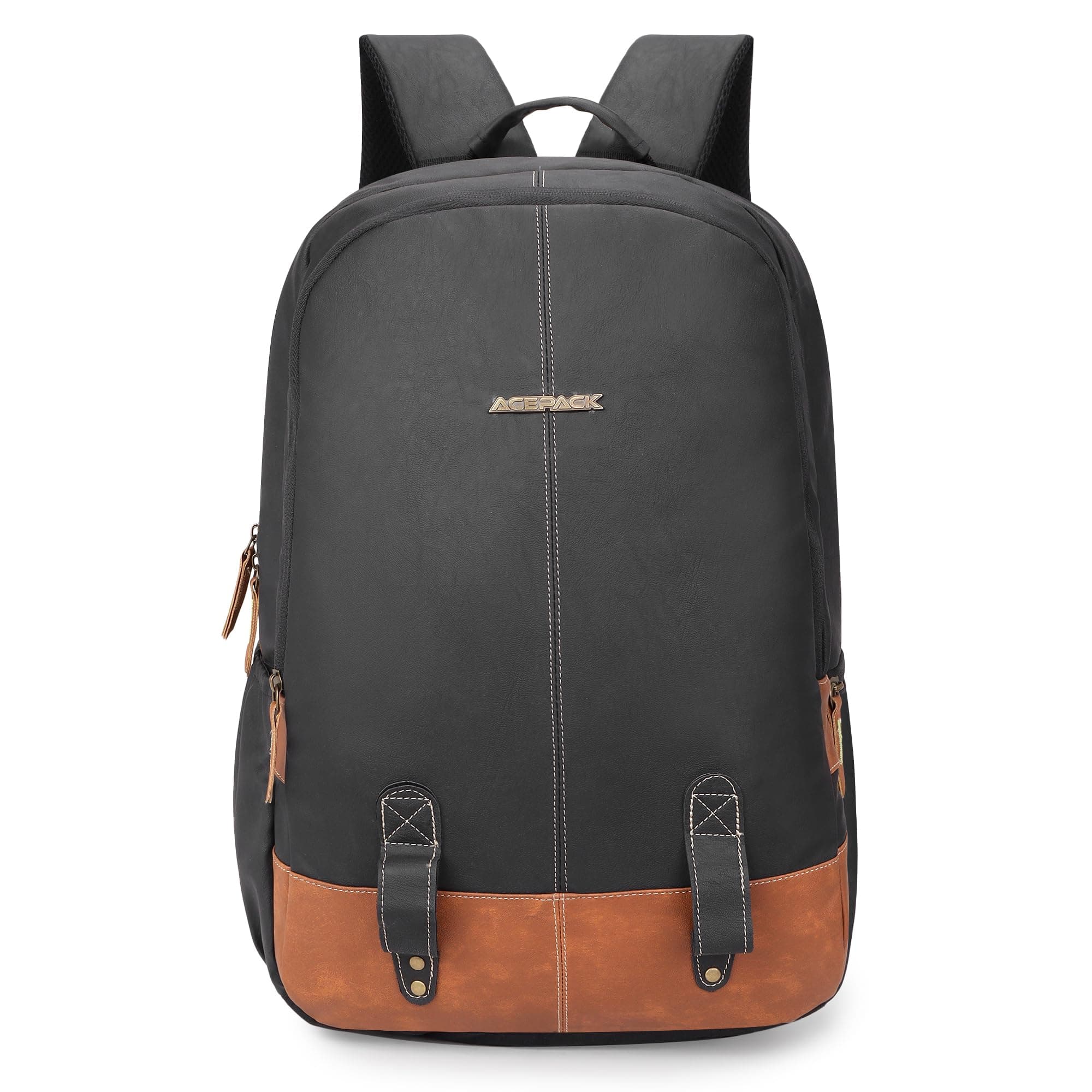 ACEPACK Vegan Black Leather Laptop Backpack – 20L, Laptop Sleeve, Anti-Sweat Padding & Organizer with Cable Slot