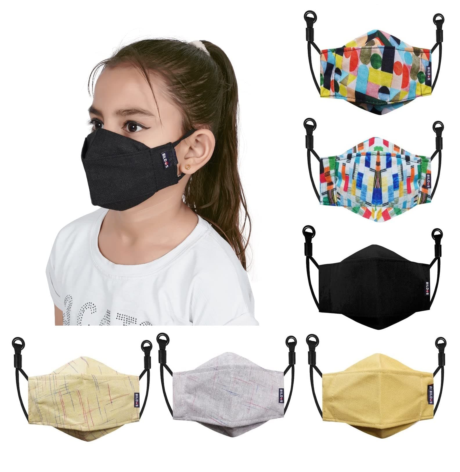 Bildos Cotton Mask For Kids (7 to 13 Years) with adjustable straps (Pack of 6)