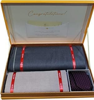 Raymond Fabrics Raymond Men's Unstitched 3.25 Meters Suit Fabric Set With Tie, Pocket Square and 100% COTTON Shirt Piece (All Weather, Attractive Box, Premium)