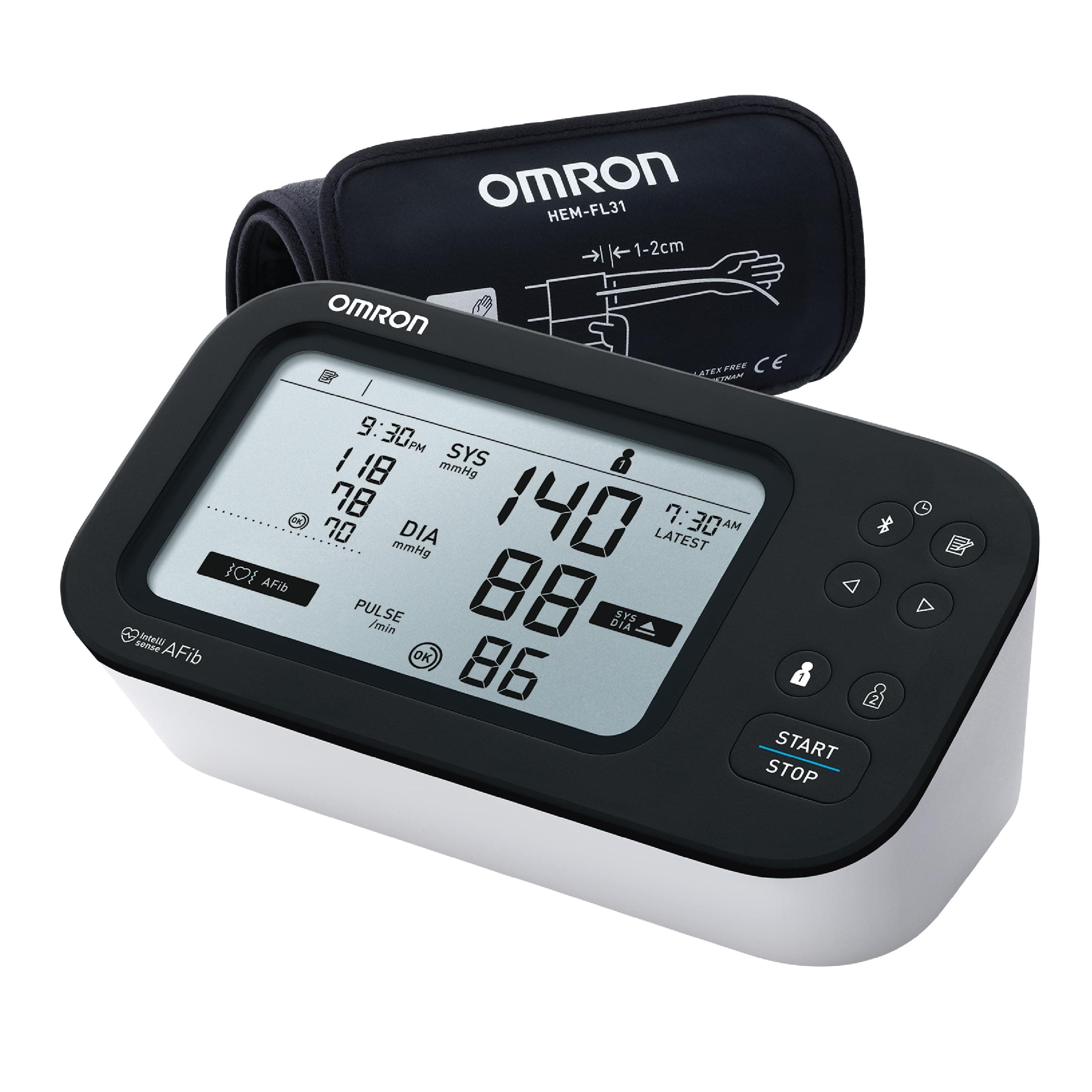 Omron Smart BP Monitor, Clinically Validated with AFib Detection & Bluetooth, Dual Display, Fully Automatic Upper Arm Blood Pressure Monitor with IntelliWrap Cuff (HEM-7383T1)
