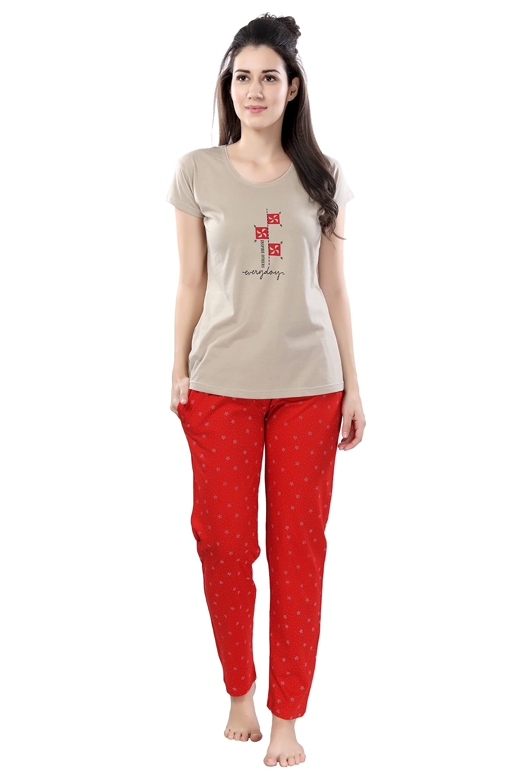 DZZO Women's Cotton Printed Night Suit