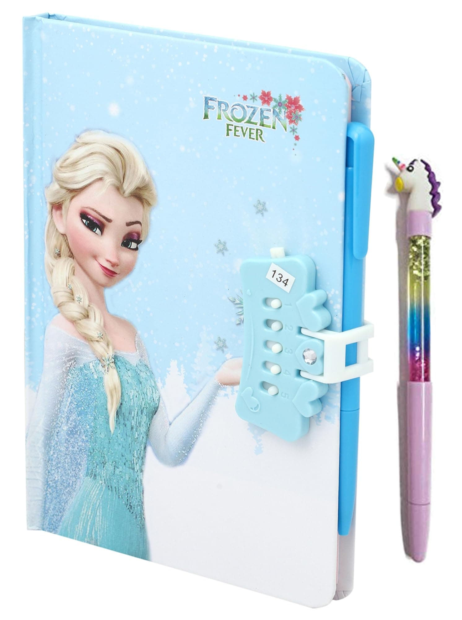 SHREE TECHNESH Freezing Angel Printed Design Secret Personal Lock Dairy With Sparkling Water Gel Pen (21 X 14 X 3 Cm), 80 Pages