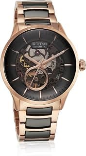 Titan Titan Ceramic Fusion Automatic Anthracite Dial Two Toned Rose Gold and Grey Stainless Steel Bracelet Watch for Men - NT90174KD03