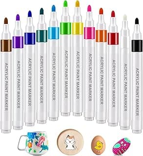 SUPER TOY 12 Colors Acrylic Paint Art Marker Pen Set, Premium Acrylic Paint Pens for Wood, Canvas, Stone, Rock Painting, Glass, Ceramic Surfaces, DIY Crafts Making Art Supplies
