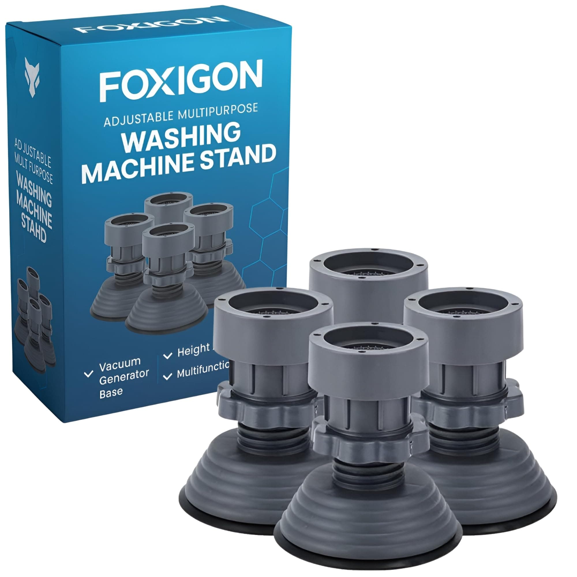 FOXIGON Adjustable Washing Machine Stand 7kg, 8kg, 9kg, 10kg Top & Front Load | Heavy Duty Anti-Vibration Fridge Stand, Cooler Stand | Height Adjustable Universal Washing Machine Base Stand