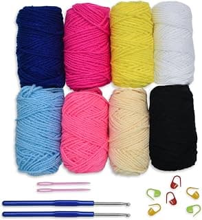 picknMAKE Crochet Kit for Beginners with Wool Yarn, Crochet Hooks, Plastic Needles & Stitch Markers – DIY Learn to Crochet Set for Adults & Kids (All Tools Included)