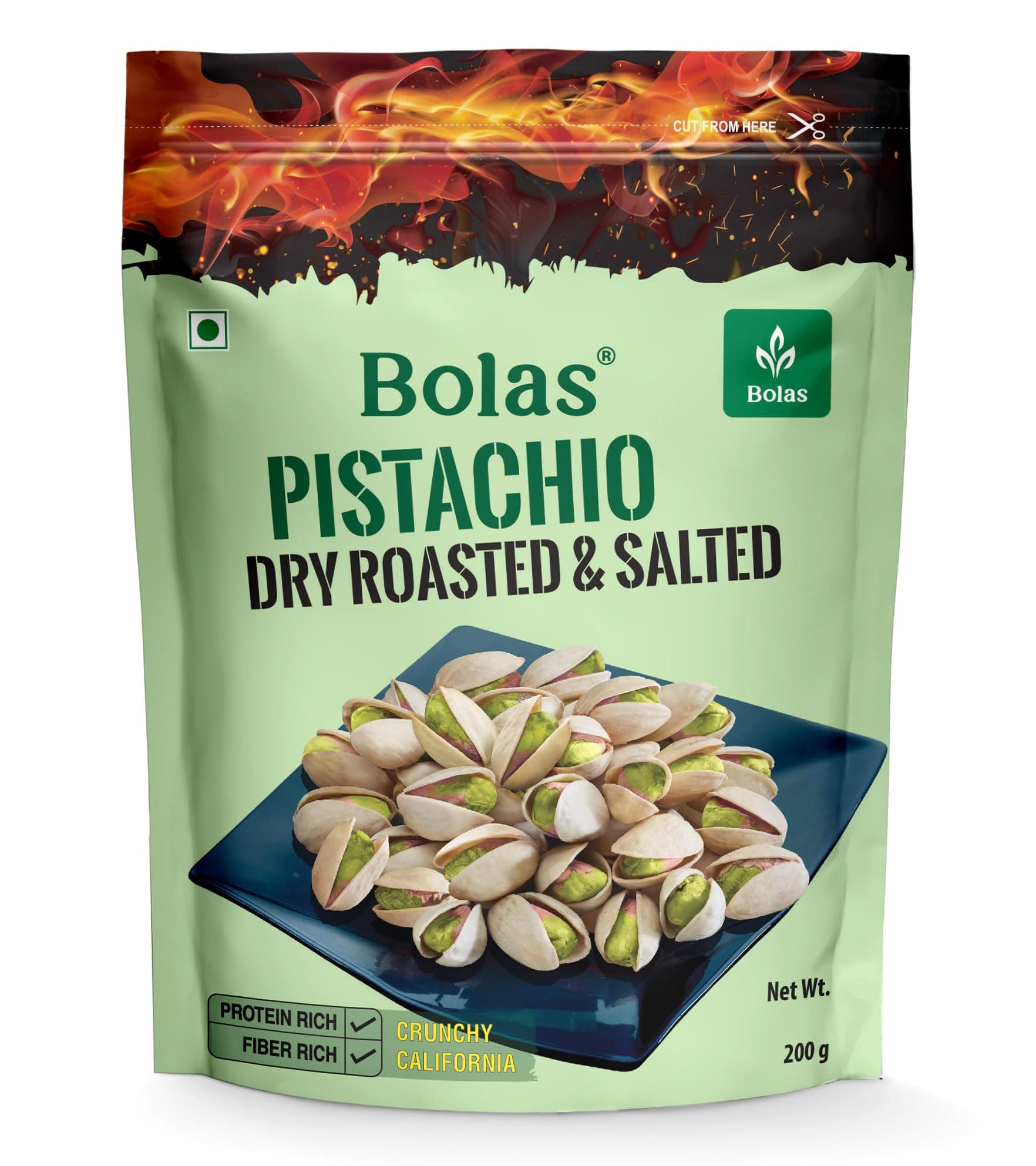 Bolas Roasted & Salted California Pistachios 200g | Pista | Rich in Protein, Phosphorus & Dietary Fibre | Low Calorie | Crunchy Healthy Snack | Dry Fruits