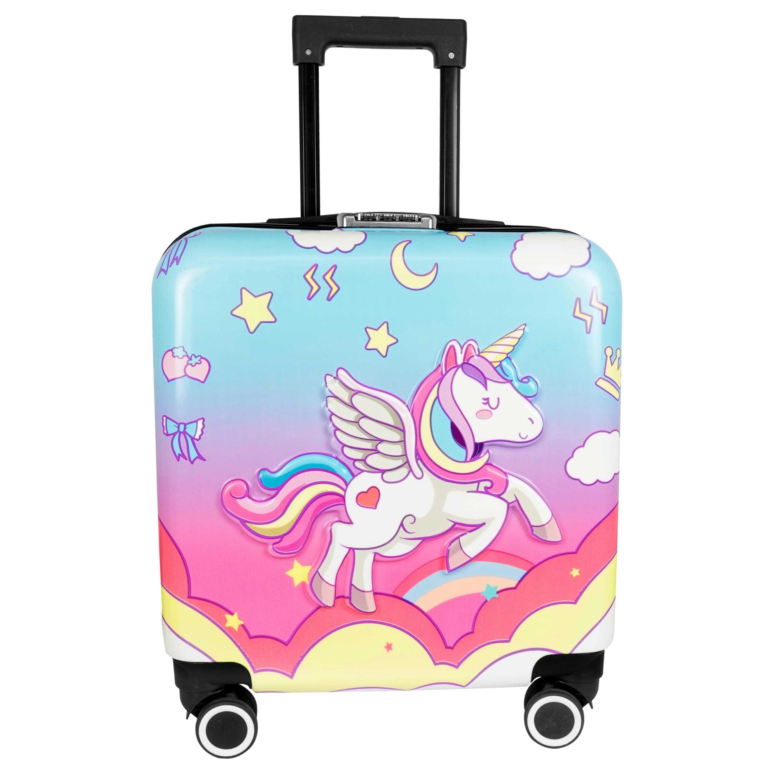 Storite 20In Kids Luggage Trolley Hard Shell Cabin Suitcase (Unicorn Print) | Cute Cartoon Unicorn Design Suitcase Ideal For School Trips Vacations Holidays And Weekend Travel