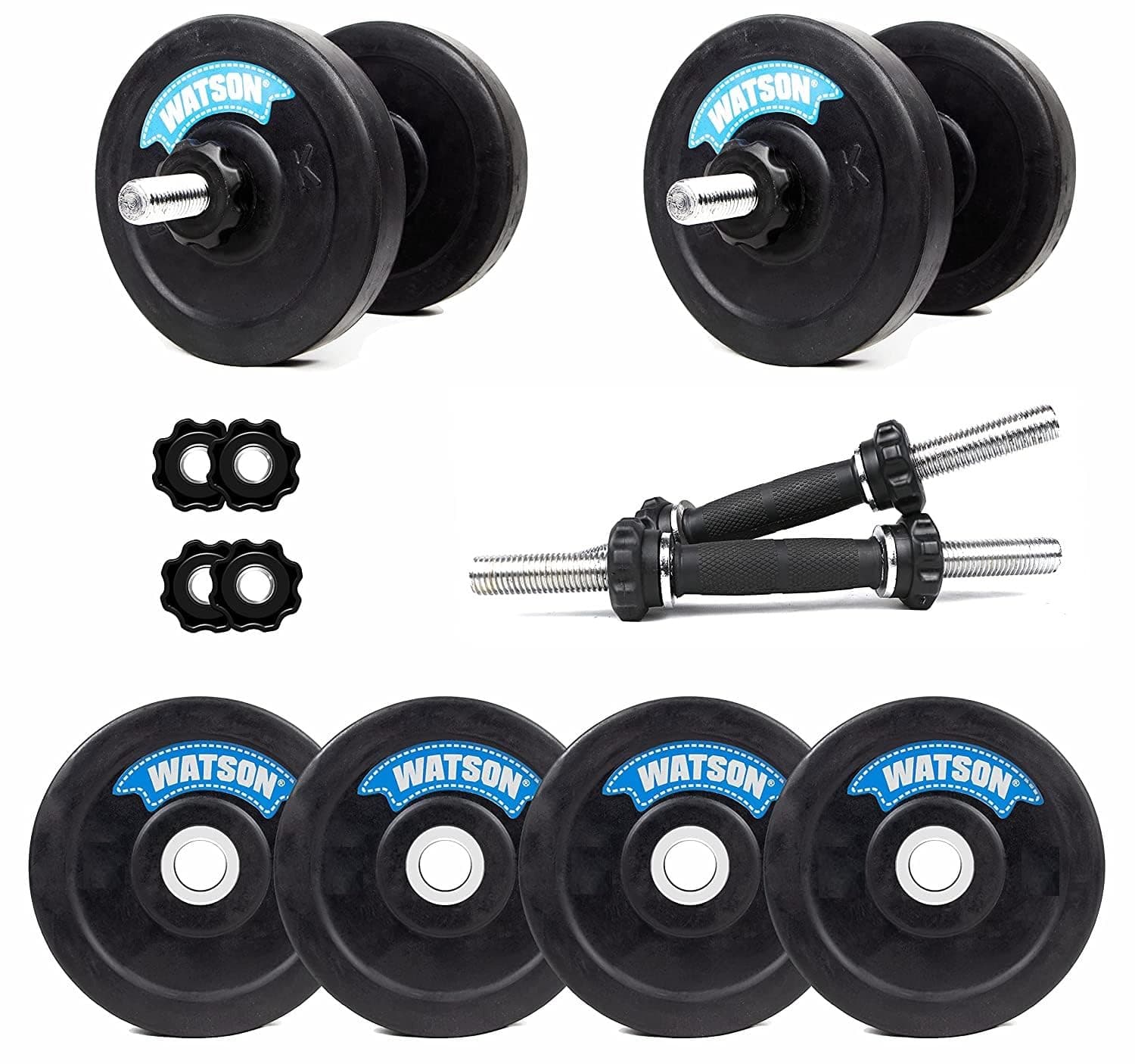 WATSON Home Gym Combo, Dumbbell Set, Black, Adjustable, Rubber Plates With Dumbbell Rods (10Kg Set(2.5Kgx4)+D Rods)