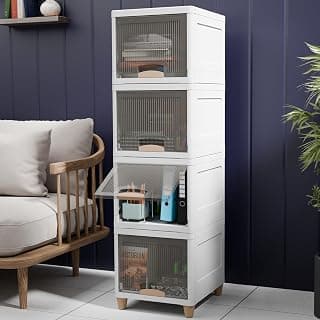 TEX-RO Plastic Wardrobe For Clothes : Versatile Plastic Cupboard For Storage Organizer & Organisers Storage Box for Clothes (White and Transparent, 4XL)