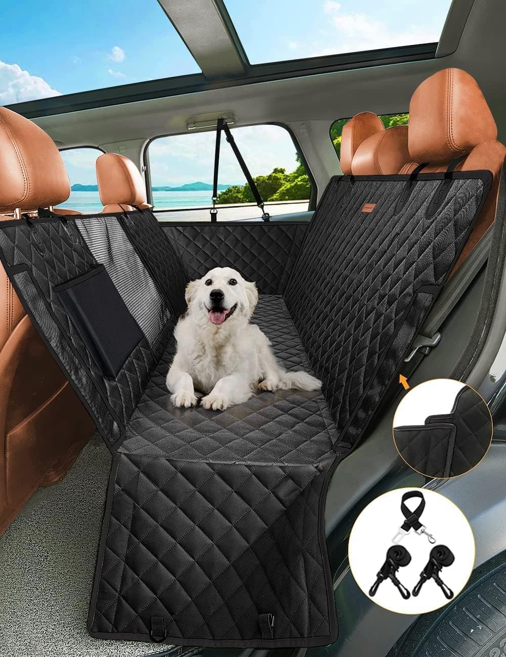 AMICA 4-in-1 Dog Car Seat Cover, Scratchproof Hammock with Big Mesh Window, Durable Pets Back Cover Protector (for Hatchback Car)