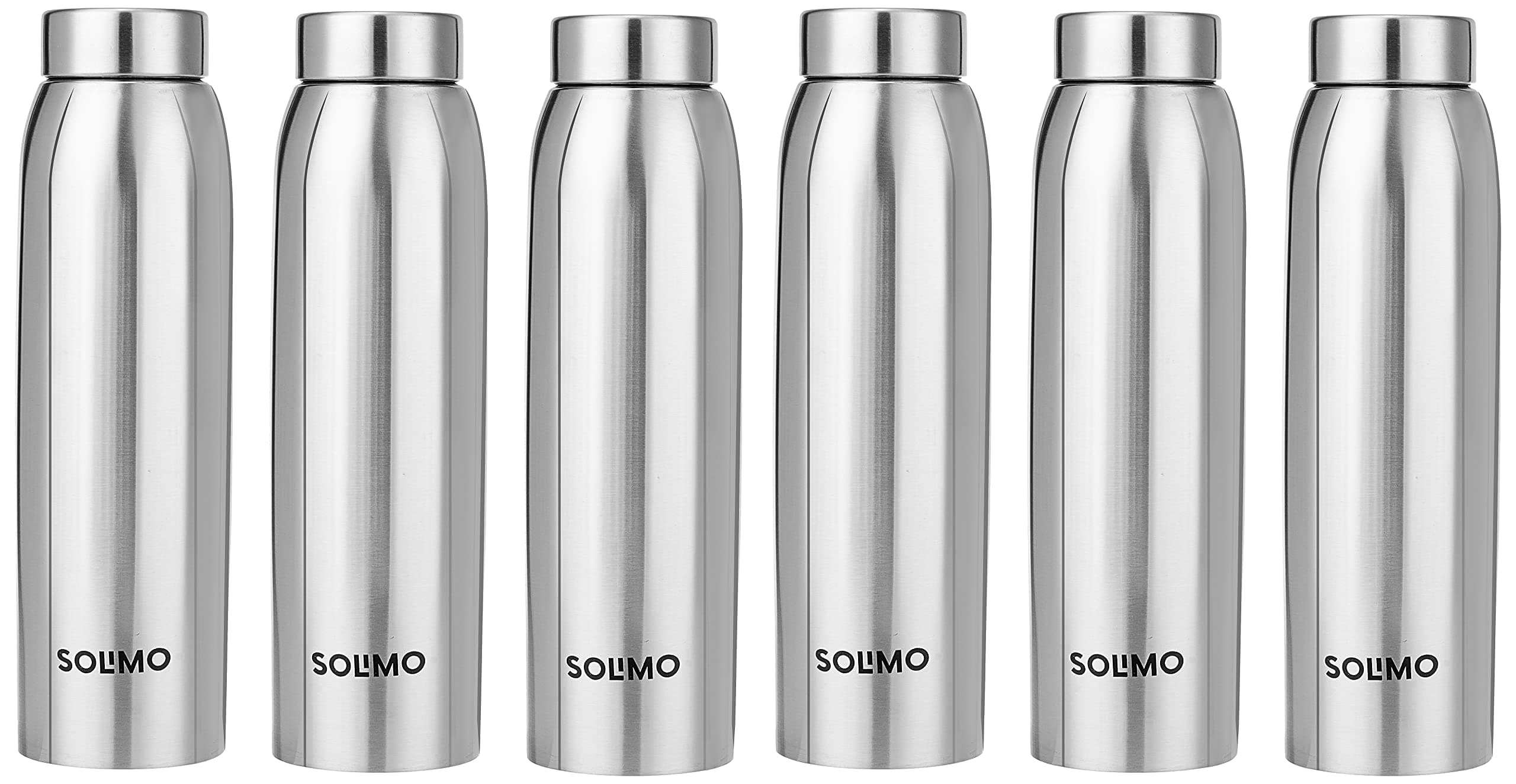 Amazon Brand - Solimo Stainless Steel Water Bottle, Set of 6, 1 L Each (Elate)