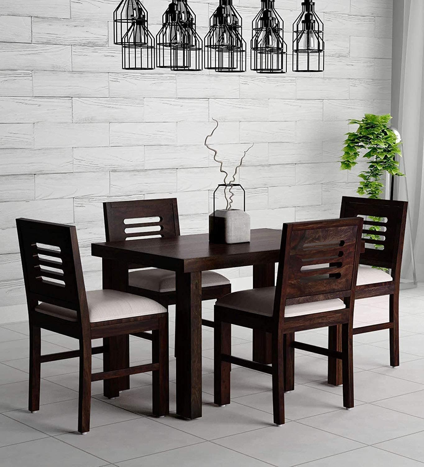 WOODY Furniture Sheesham Wood Wooden Dining Set 4 Seater | Dining Table Set with 4 Chairs | Warm Chestnut Finish