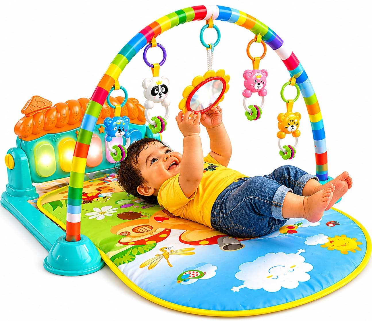 Goyal's Baby Play Mat for Kids | Baby Piano Play Mat Gym & Fitness Rack with Hanging Rattles Keyboard Set with Music Mode (Pack of 1, Multicolour)