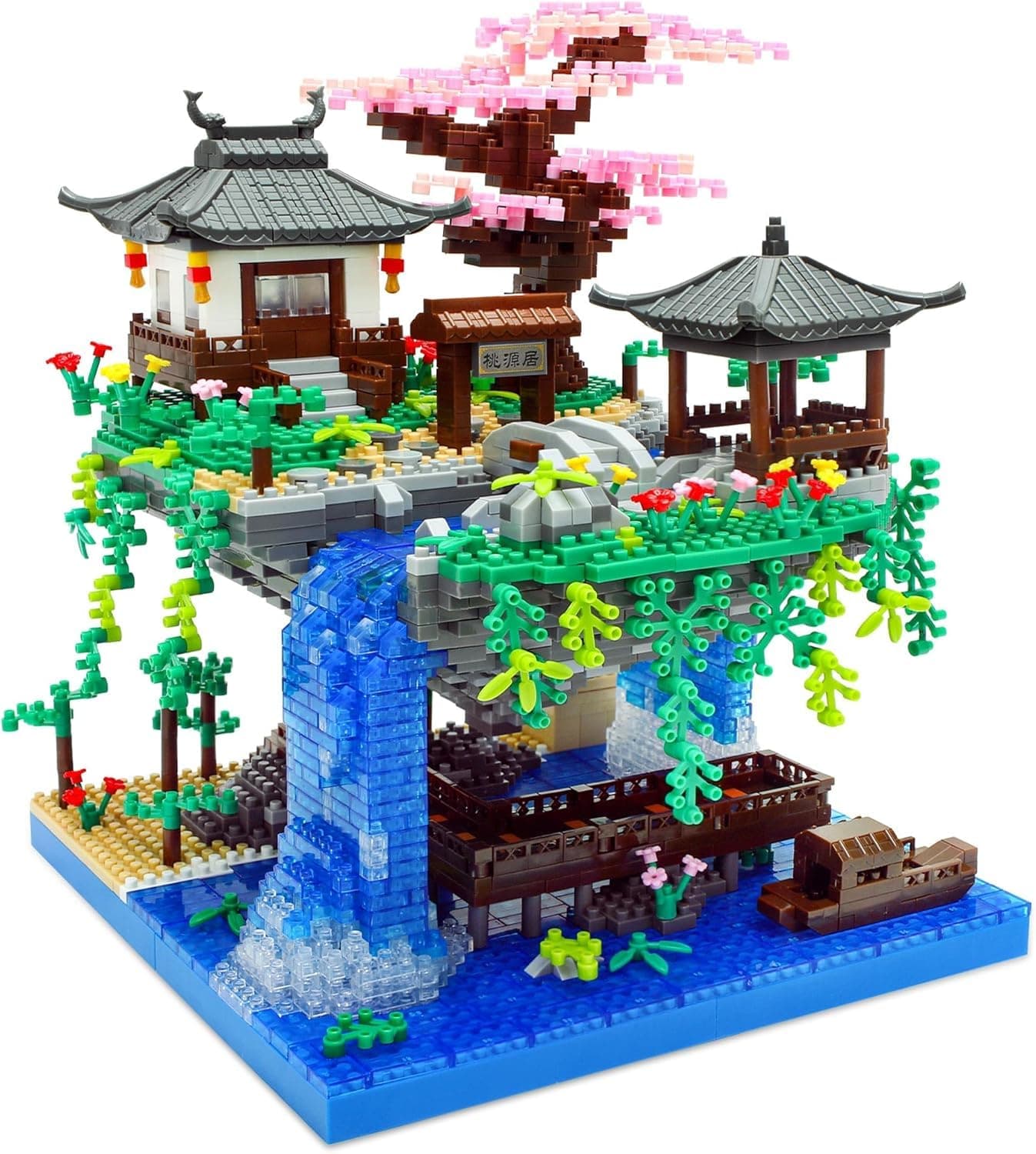 SKY LINE OCEAN Cherry Blossom Bonsai Tree Micro Building Set, Chinese Architecture Pond Kits, Japanese Sakura Tree for Adults & Kids ||with led Lights|| 2 Years Structural Warranty || (2705+ Pcs)