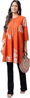 Janasya Women's Pure Cotton Floral Printed Flared Tunic