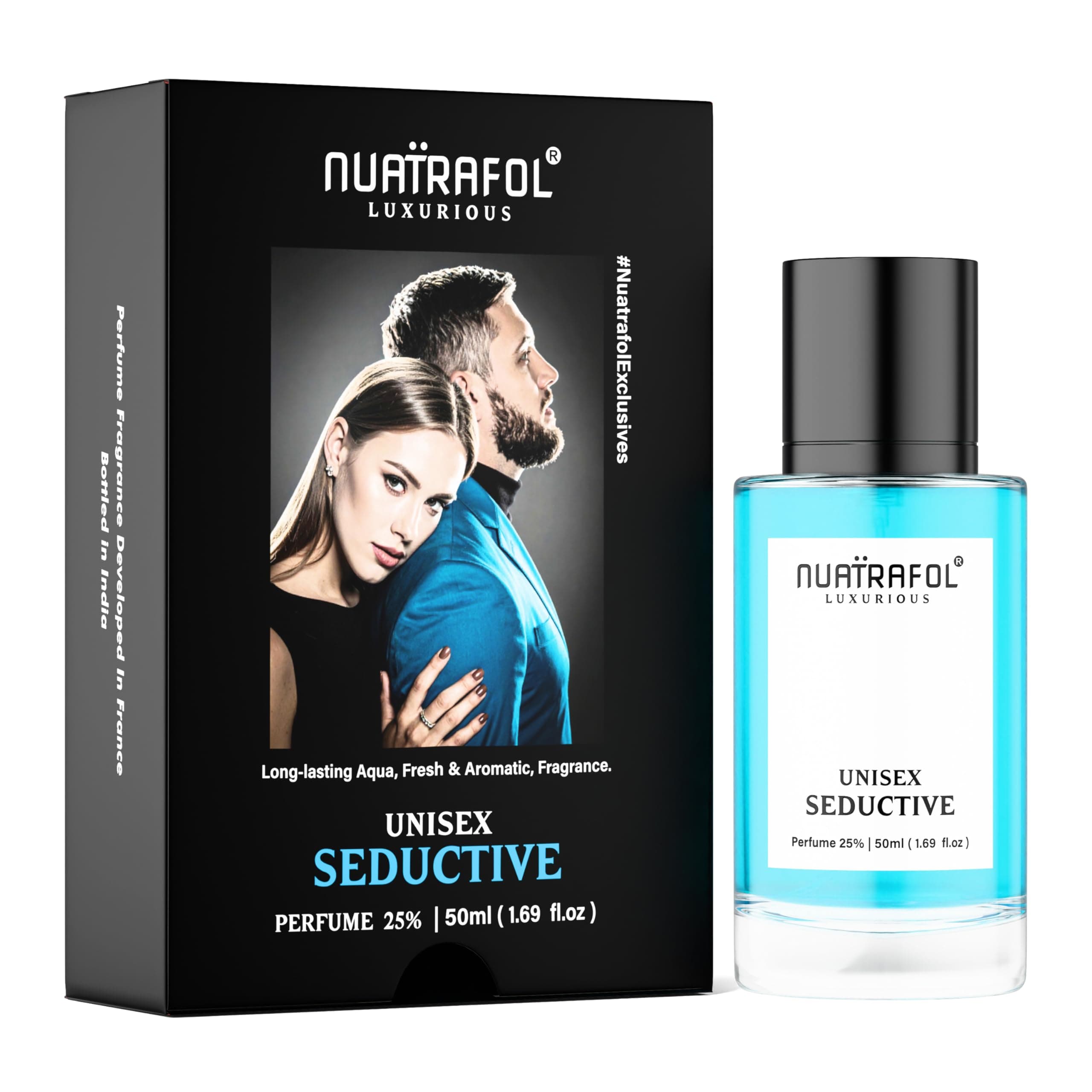 Luxurious Seductive Perfume for Men & Women | 25% Perfume Oil | Extra Long Lasting Luxury Fragrance | Fresh Marine, Floral & Sandalwood Notes | Developed in France. (50ml Seductive)