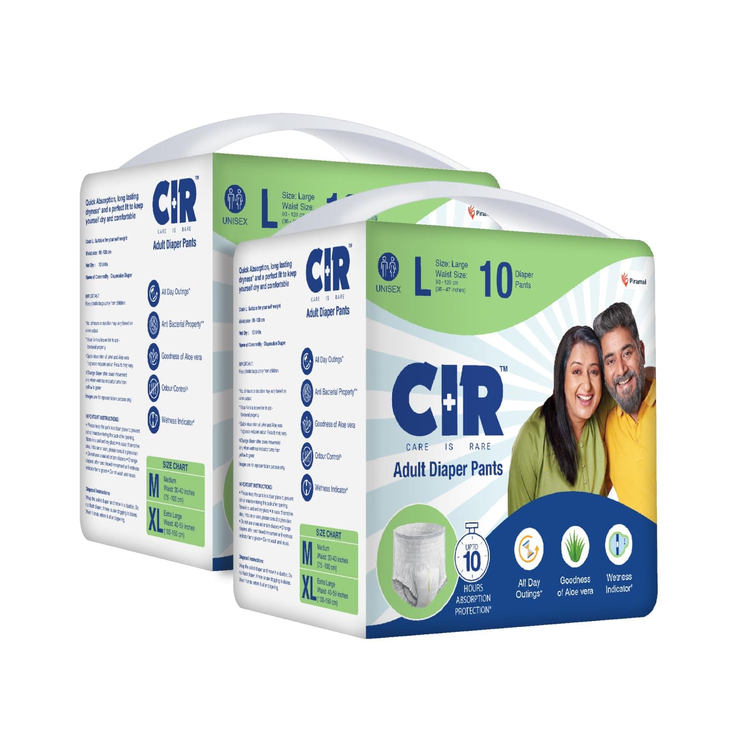 CIR Adult Diaper Pants Style | Adult Diaper Large Size (L)|Waist (90-120cm I 35" - 47") |10 hr Absorption-Protection | Unisex with Wetness Indicator | Odour Control | Goodness of Aloe Vera | 20 Units