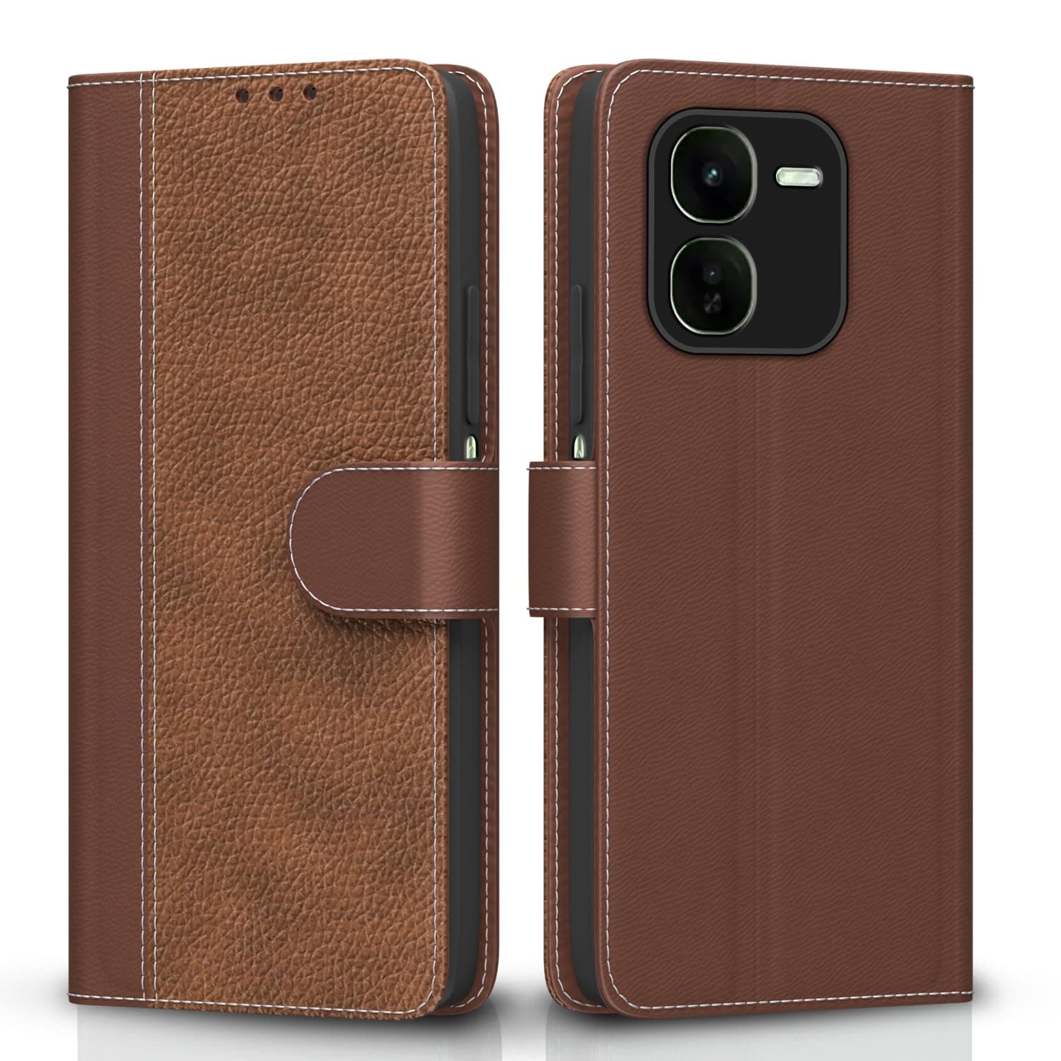 Amazon Basics Flip Cover for IQOO Z9x 5G | Leather Finish | Inside TPU with Card Pokets | Wallet Stand and Shock Proof | Complete Protection Flip Case (Tan)
