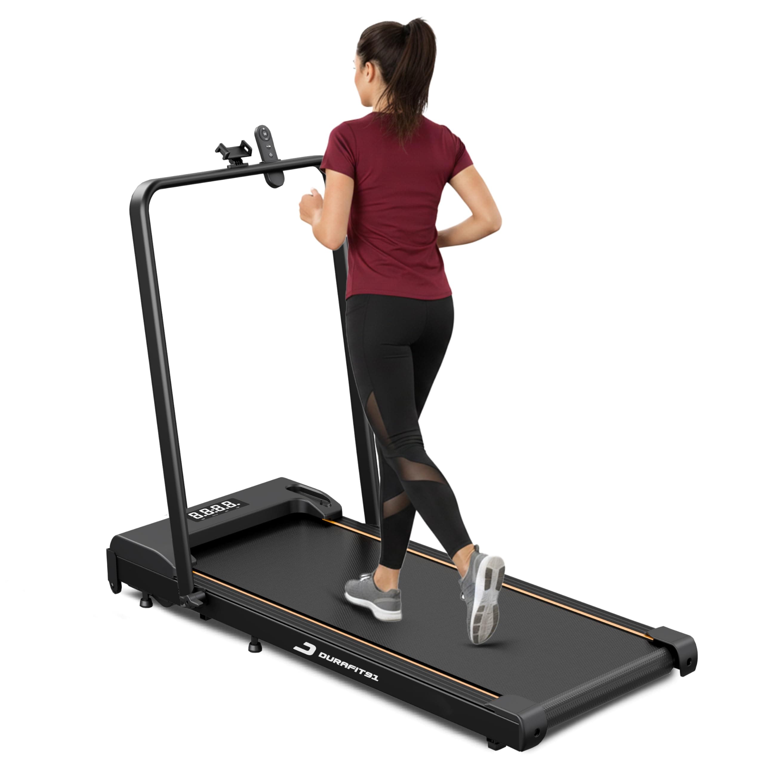 Durafit91™ Compact 2.5HP Peak BLDC Motor Treadmill with Mobile Stand & Remote Control | 120 kg User Capacity | 6 km/h Max Speed | LED Display with Foldable Under-Desk Design | Home Use