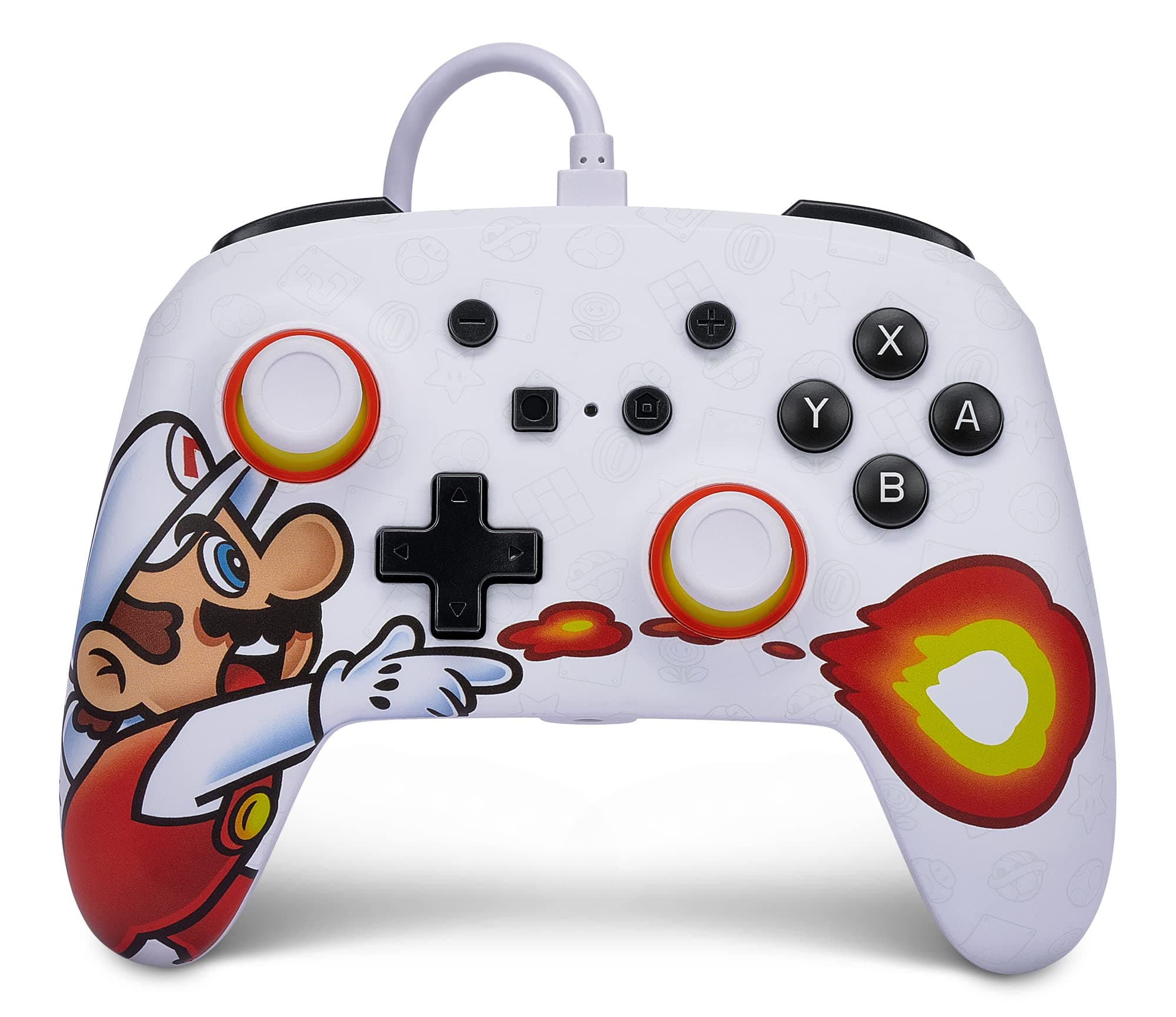 PowerA Enhanced Wired Gaming Controller for Nintendo Switch - Switch 2 - OLED Model, Super Mario Bros, Fireball Mario, White And Red - Officially Licensed
