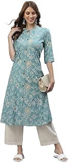 Stylum Women's Aqua Floral Printed Rayon A-Line Kurta | Comfortable Daily Office & Casual Wear (Available in Plus Sizes)