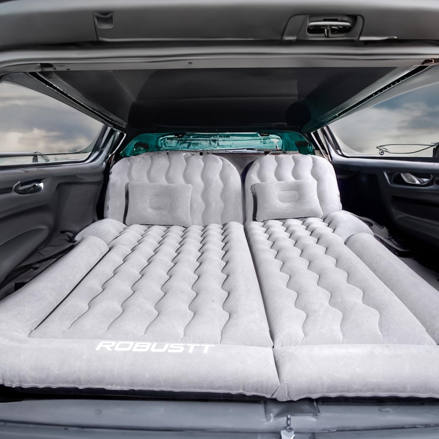 Robustt SUV Car Inflatable Bed - Grey (Pack of 1) | 2 Air Pillow & Air Pump | Car Sleeping Bed for Kids | Car Back Seat Bed | Quick Inflatable Bed | Car Bed for Trip, Camping, Picnic, Pool & Beach