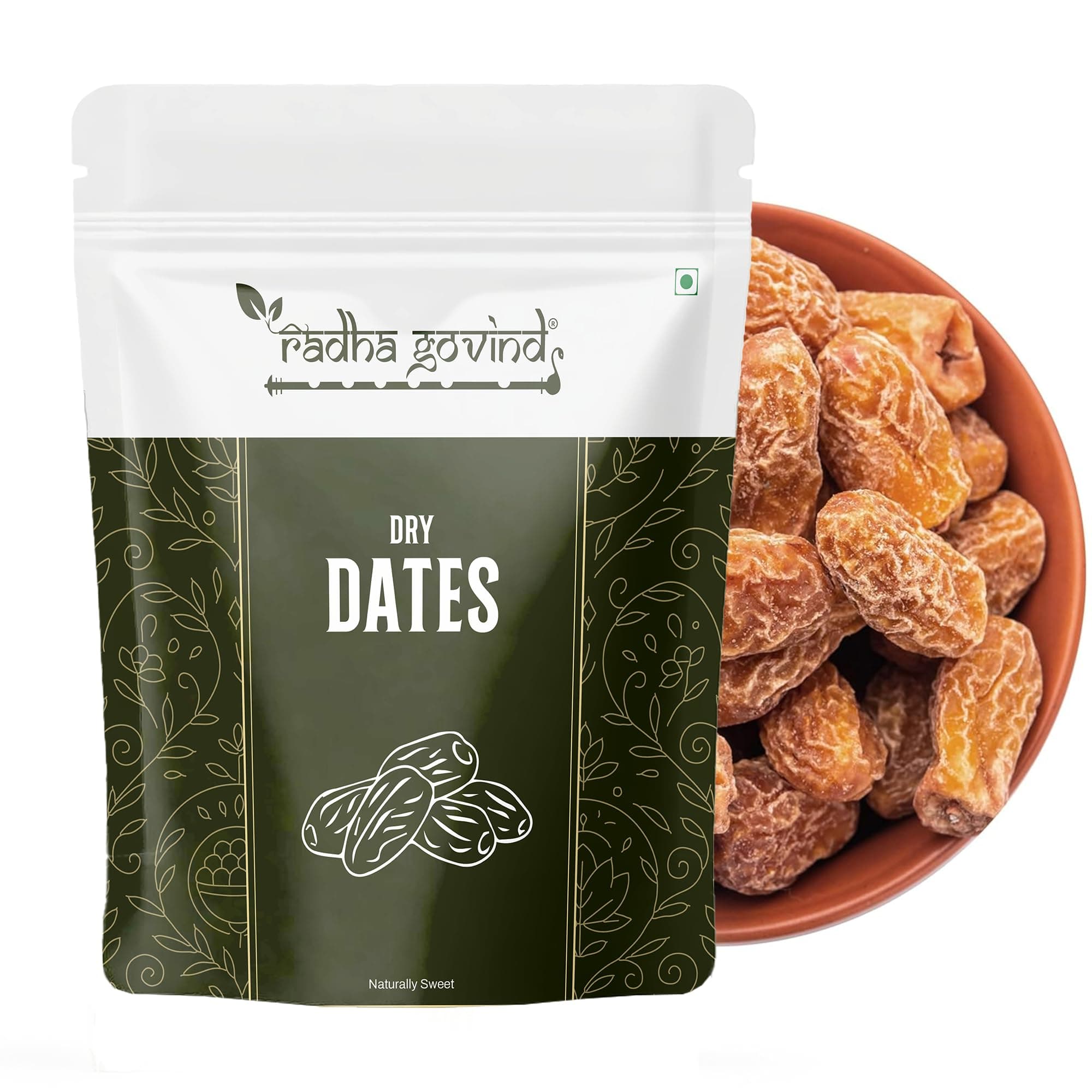 RADHA GOVIND Organic Yellow Dry Dates 500g | Premium Sukha Khajoor Chuara Kharik | Energy-Rich Superfood for Immunity, Digestion & Natural Sweetness & Heart Health Support, Boosts Energy