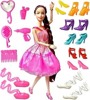 BKDT Marketing Beautiful Dazzling Doll Toy with Moveable Arms, Legs, Elbow & Hands for Girls - Doll with Accessoires Like Shoes,Comb