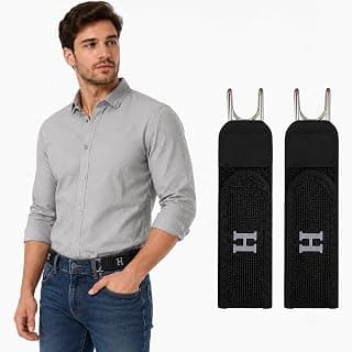 PUJI Buckleless Belt for Men & Women – Elastic Stretch Waist Belt with Metal Hook, Invisible Everyday Work Belt, Black, Brown, White (2 pcs)