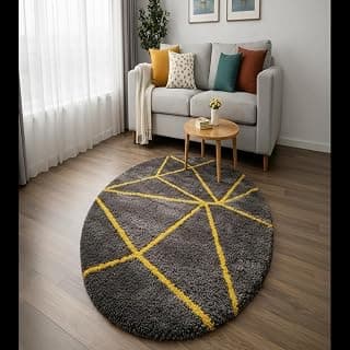 Vintage Threads (Yellow Line 3x3 Ft Shaggy Carpet for Living Room & Bedroom | Ultra Soft Plush Long Pile Rug | Thick Fluffy 3D Modern Floor Carpet | Cozy Luxury Home Décor Rug