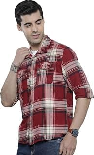 THE INDIAN GARAGE CO Men Regular Fit Checkered Full Sleeves Spread Collar Double Flap Pocket Casual Over Shirt