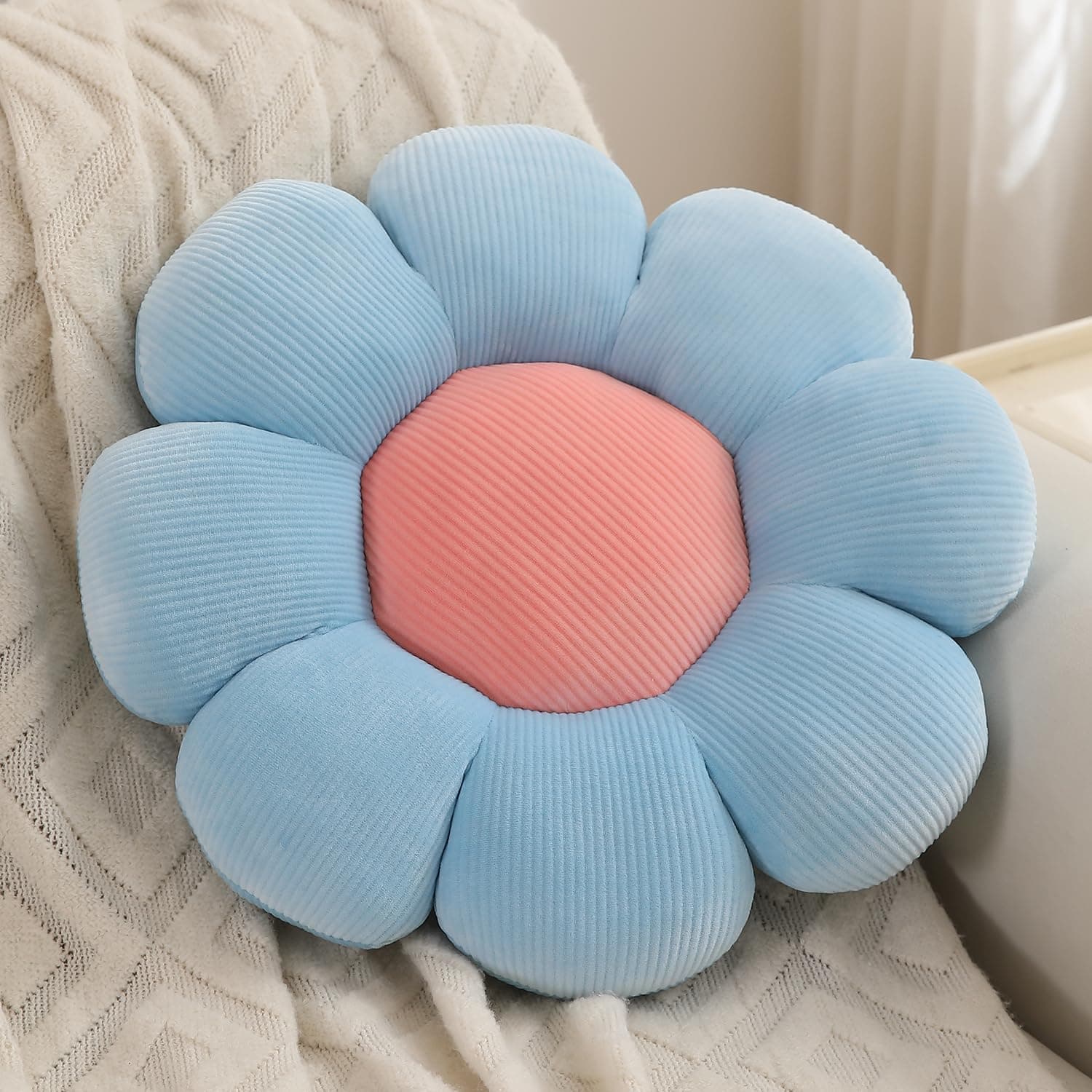 HOKIPO Flower Pillow Fluffy Soft Decorative Throw Pillow Seating Cushion Plush Pillow for Sofa Couch Bed Nursery Props - 42 cm, Soft Blue (AR-6234-BLU)