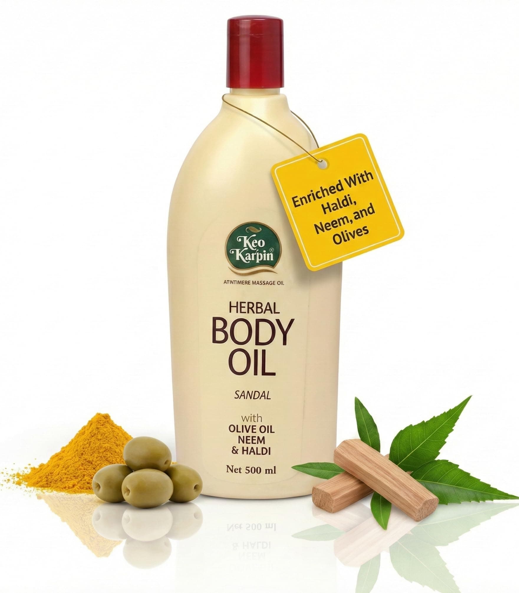 Keo Karpin Ayurvedic Body Oil | Non-Sticky, Sandal Fragranced Herbal Body Oil, Enriched With Olive Oil, Neem And Haldi | 300ml |