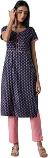 Aurelia Women's Cotton Regular Fit Geometric Regular Kurta
