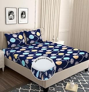 BSB HOME Premium Cotton 160 TC 210Tc Elastic Fitted Bedsheets with 2 Pillow Covers|Double Bed with Corner Elastic Wrinkelfree Supersoft Floral Pattren Breathable |Size-72X68+ 6 Inches |Multicolour5