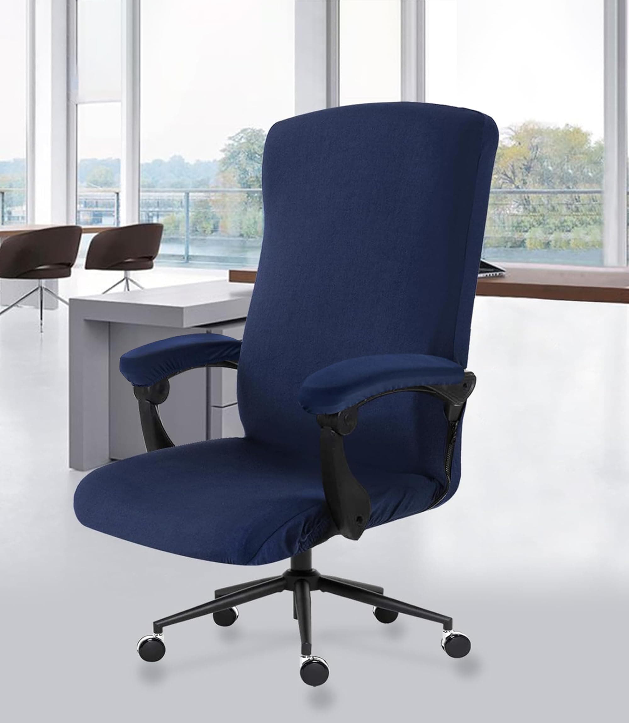 Giftneed Stretch Boss Office Chair Cover Printed Computer Chair Covers with Armrest Cover Universal Removable Spandex Rotating Chair Slipcovers Soft Desk Chair Seat Protector Navy Blue (Pack of 1)