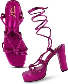 JM LOOKS Womens Strappy Heels Lace Up Chunky Heel Sandals, High Heel Cute Platform Sandals Block Heel Wrap Sandals for Women Dressy with Adjustable Laces Square Toe