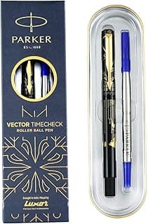 Parker Special Edition Vector Time Check Gold Trim Roller Ball Pen | Ink Color Blue | Navigator Technology | Moulded Cap & Barrel in World Wide time Zones