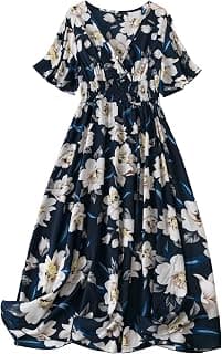 Shasmi Women's & Girl's Navy Blue Dress for Women Midi, One Piece Dress for Women's Casual Dress, Solid Textured Lantern Sleeve Tie Front V Neck Midi Dress (Dress 123)