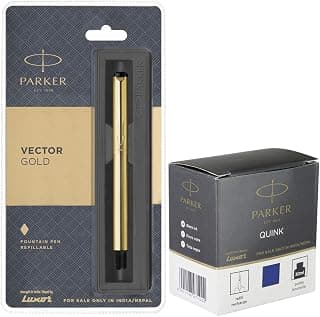 Parker Vector Gold GT Fountain Pen + Quink Ink Bottle - Blue (30ML)