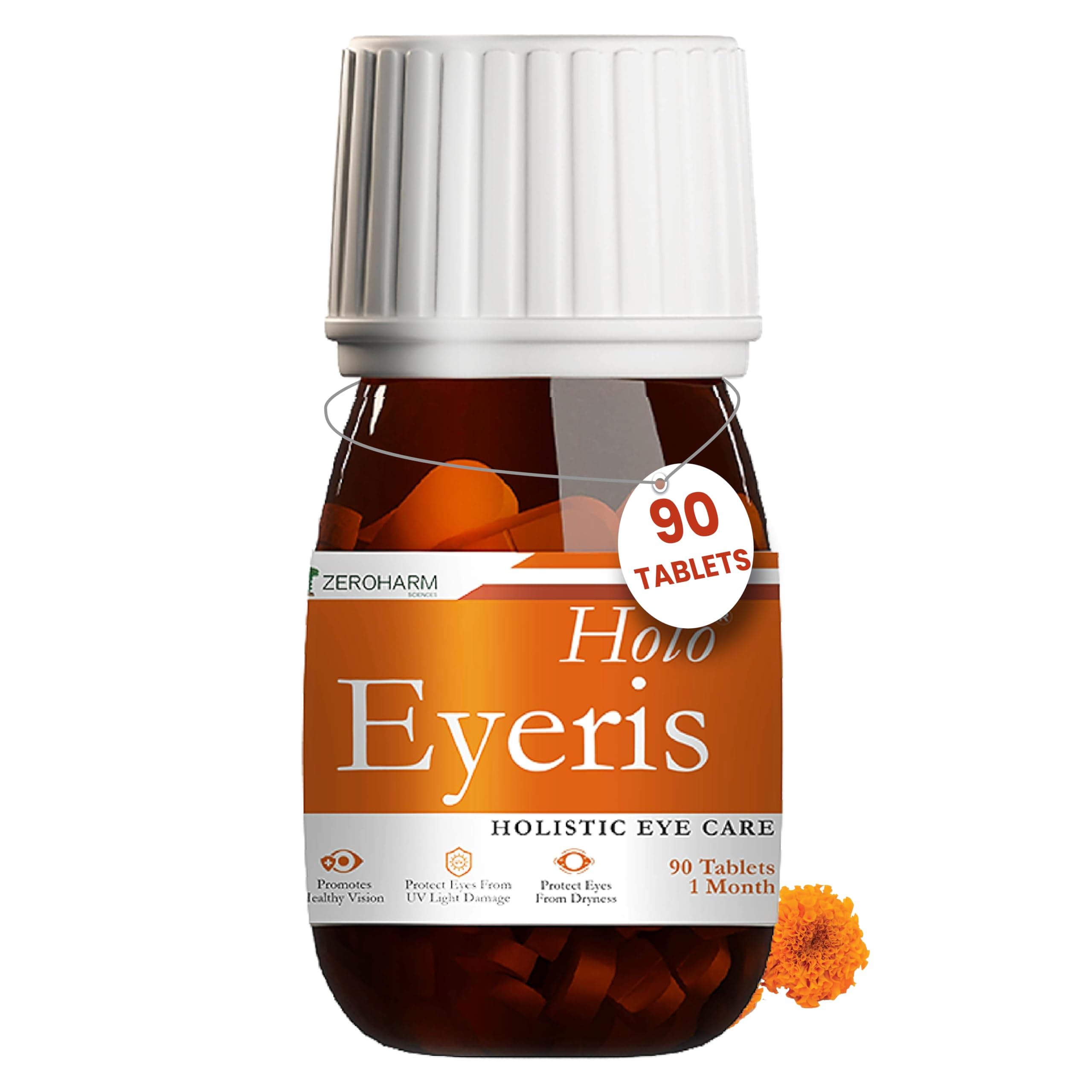 ZEROHARM Holo Eyeris | Lutein and Zeaxanthin Eye Supplements | Supports Vision, Eye Health & Digital Eye Strain Relief from High Screen Time for Men and Women | 90 Tablets