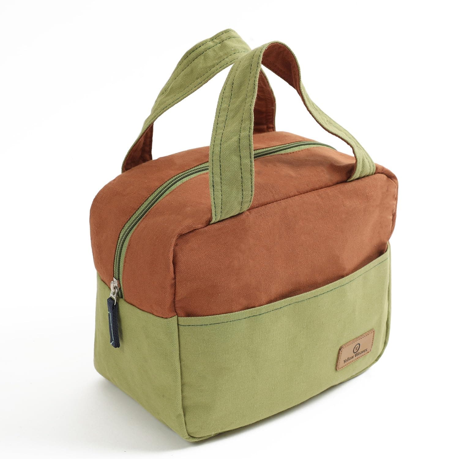 Yellow Weaves 100% Cotton Canvas Lunch Bag Reusable and Washable, Eco-Friendly, Leakproof Keeps Hot & Cold, Lunch Bag for Men Women Kids Office Picnic School, Regular Size (Brown & Green)